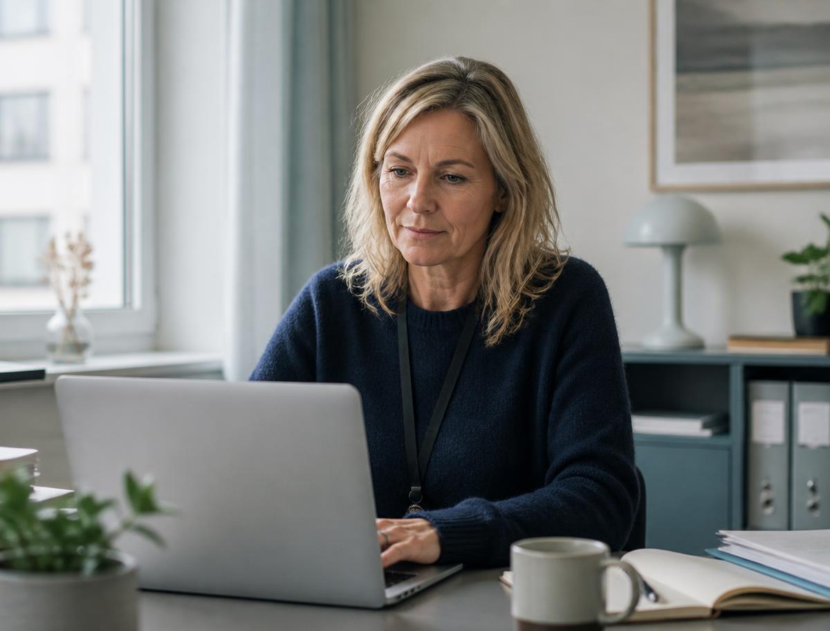 Planlegger som arbeider med ruteplan på laptop